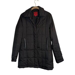 Cole Haan Country Quilted Black Winter Light Puffer Leather Trim Jacket